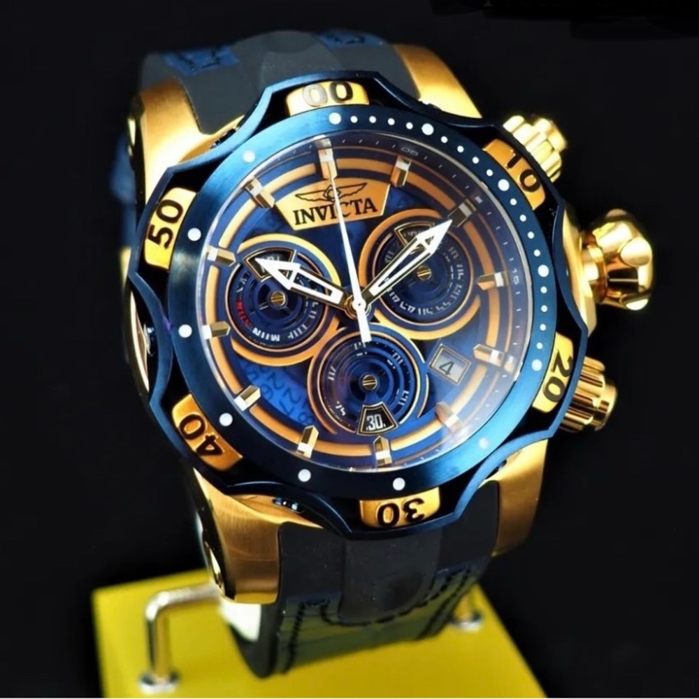 Invicta Men 52.5mm VENOM Gen III Swiss MVMT Chronograph Blue/Gold Strap SS Watch